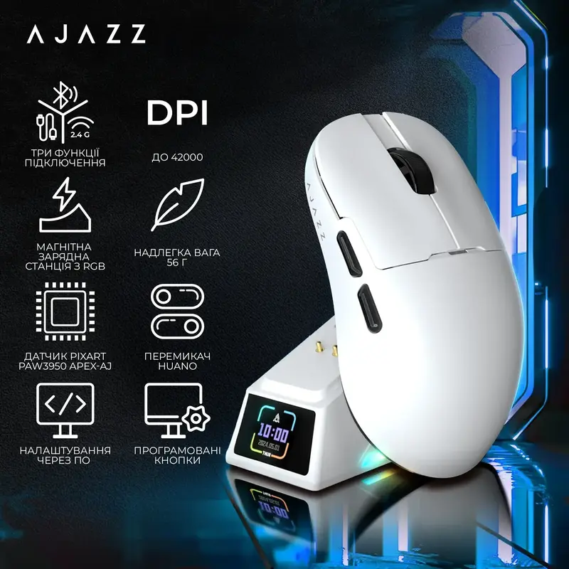 Комп'ютерна миша Ajazz AJ159 APEX (AJM159-A-W) White - фото - №12