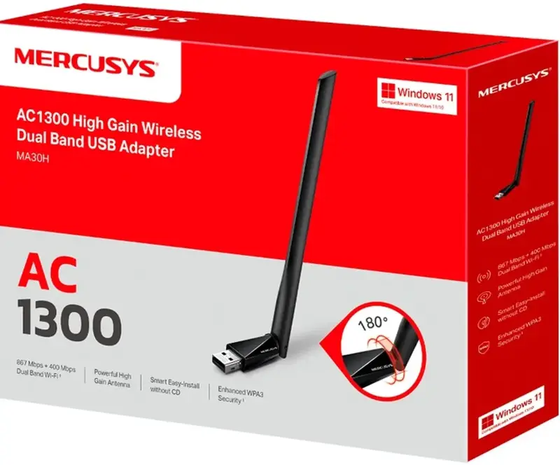 Wi-Fi-usb адаптер Mercusys MA30H AC1300 400+867 Мбіт/с - фото - №2