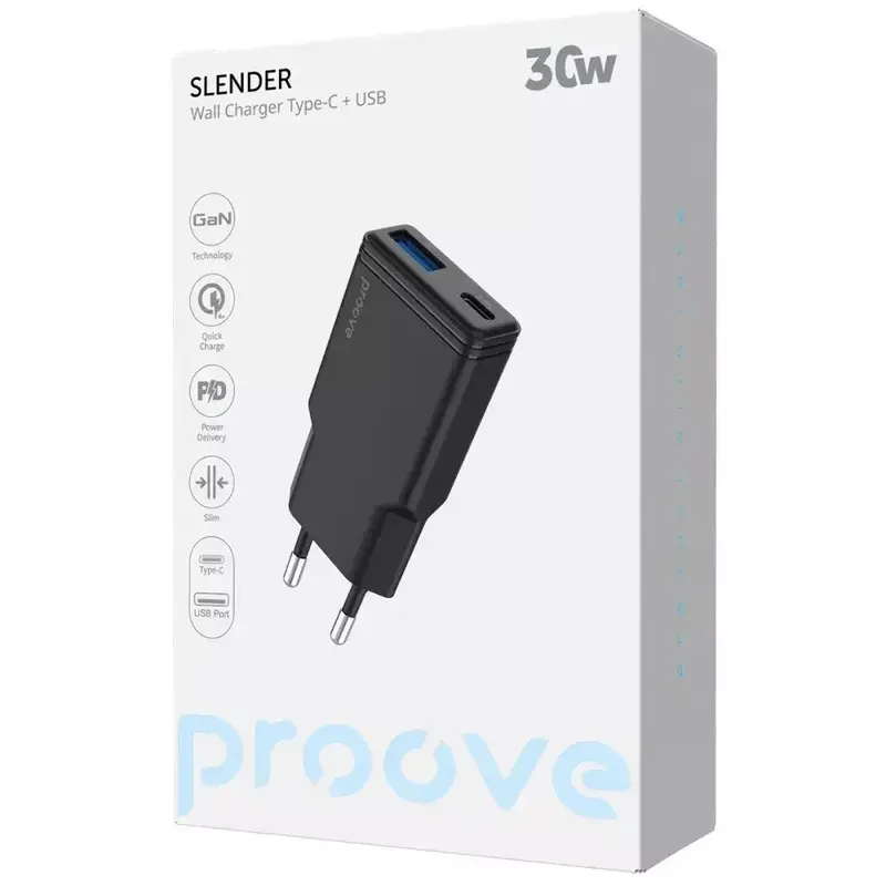 Ун.ЗП Proove Slender 30W USB-C + USB-A GaN чорний - фото - №3