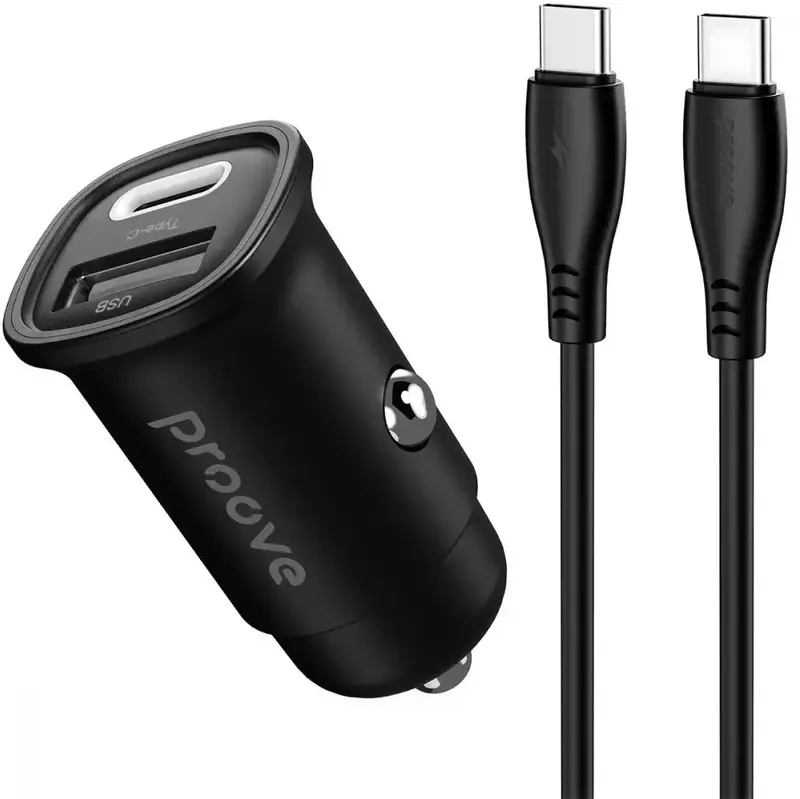 Автомобільний зарядний пристрій Proove Flash 30W (Type-C + USB) + Cable Type-C to Type-C чорний - фото - №1