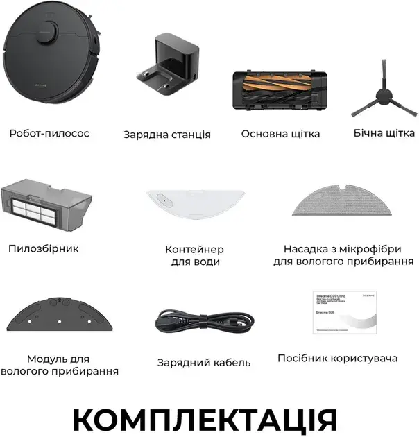 Робот-пилосос миючий Dreame D20 Black - фото - №1