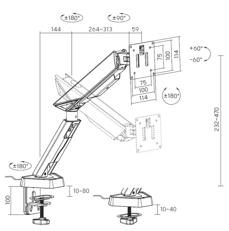 Настільне кріплення для монітора GamePro MAG201G 17-45" 2-16 кг Gray - фото - №17