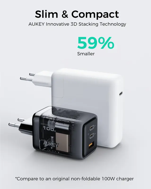 Ун. МЗП Aukey Comet Mix (PA-C5) 100W GaN 2хType-C + USB - фото - №2