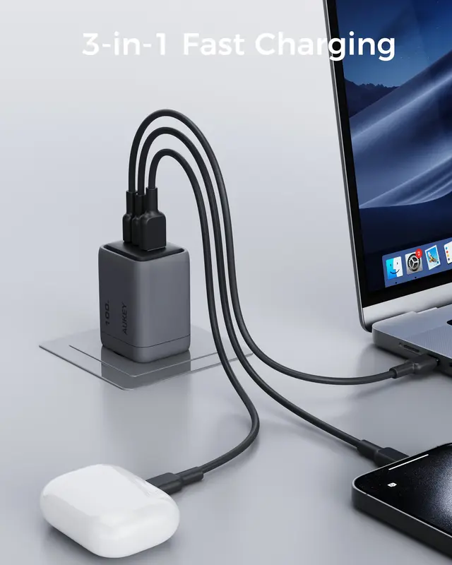 Ун. МЗП Aukey Comet Mix (PA-C5) 100W GaN 2хType-C + USB - фото - №1