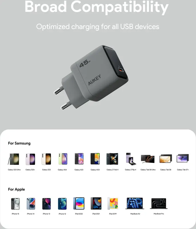 Ун. МЗП Aukey Comet (PA-C2) 45W GaN PD Type-C чорний - фото - №9