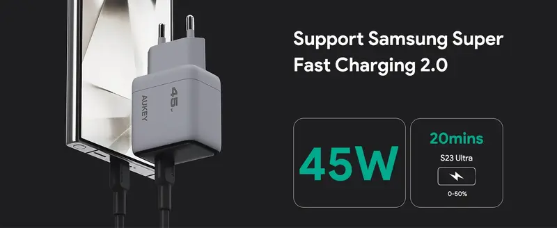 Ун. МЗП Aukey Comet (PA-C2) 45W GaN PD Type-C чорний - фото - №5
