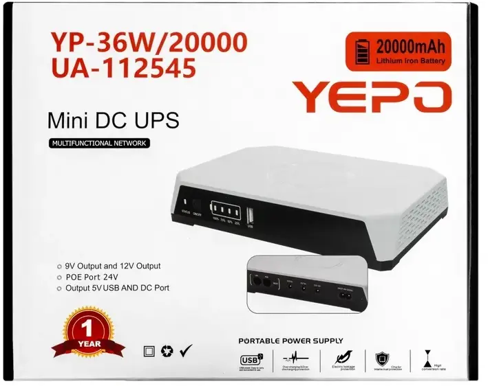 Порт.ДБЖ для роутера (маршрутизаторів) Yepo Mini DC-UPS YP-36W (20000mAh/LiFePO4) (UA-112545) - фото - №8