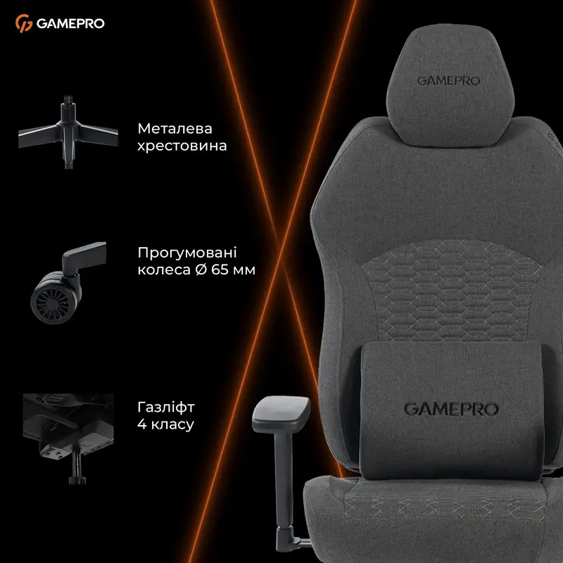 Крісло ігрове GamePro GC760DG Fabric Dark Gray - фото - №16