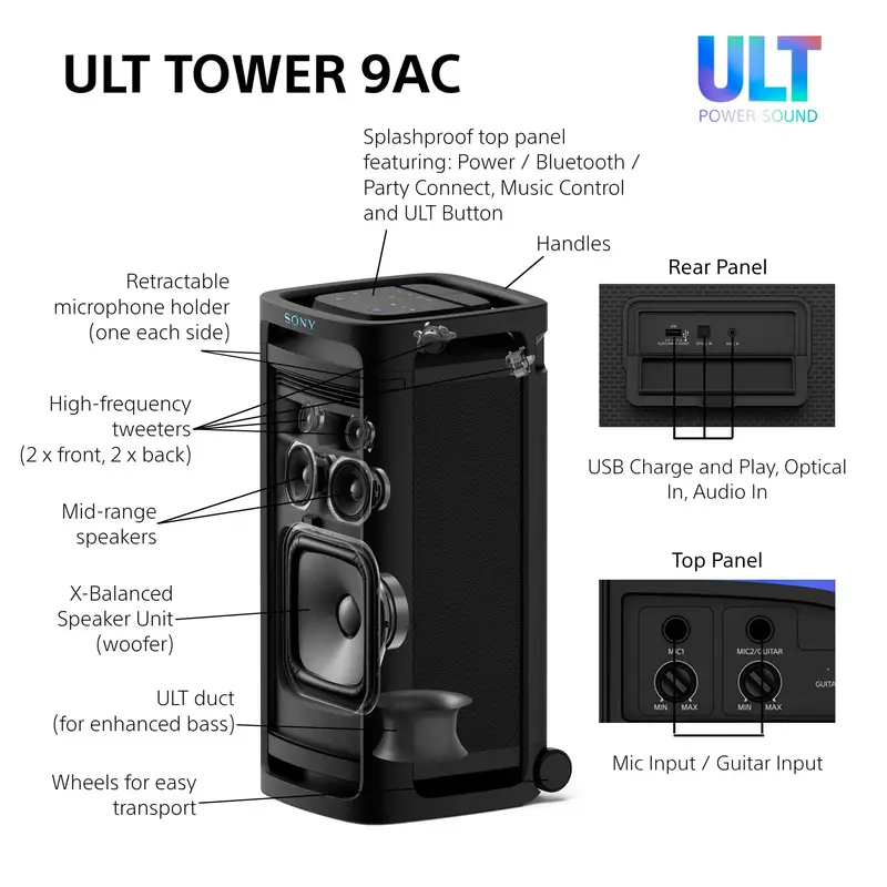 Акустика Sony ULT TOWER 9AC 2.0, BT 5.3, LED Black - фото - №14
