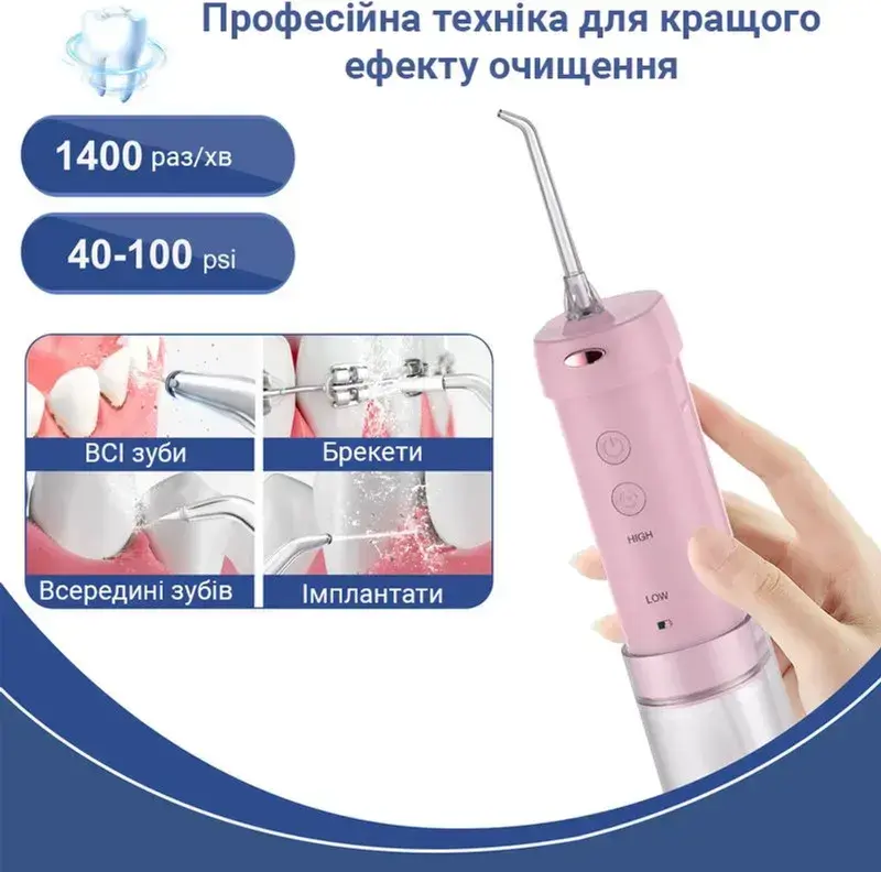 Ирригатор H2Ofloss HF-10mini 21W 2500mAh pink - фото - №3