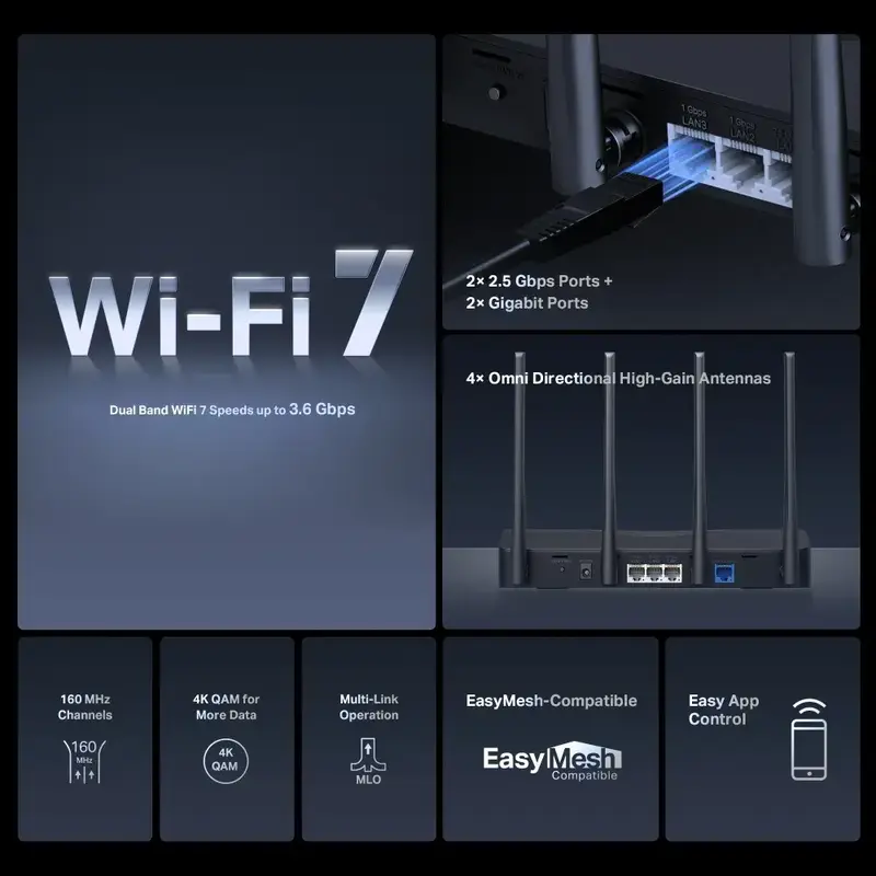 Iнтернет роутер Mercusys MR27BE Wi-Fi 7 (2.4Gz/5Gz) 688+2880Мбит/с - фото - №2
