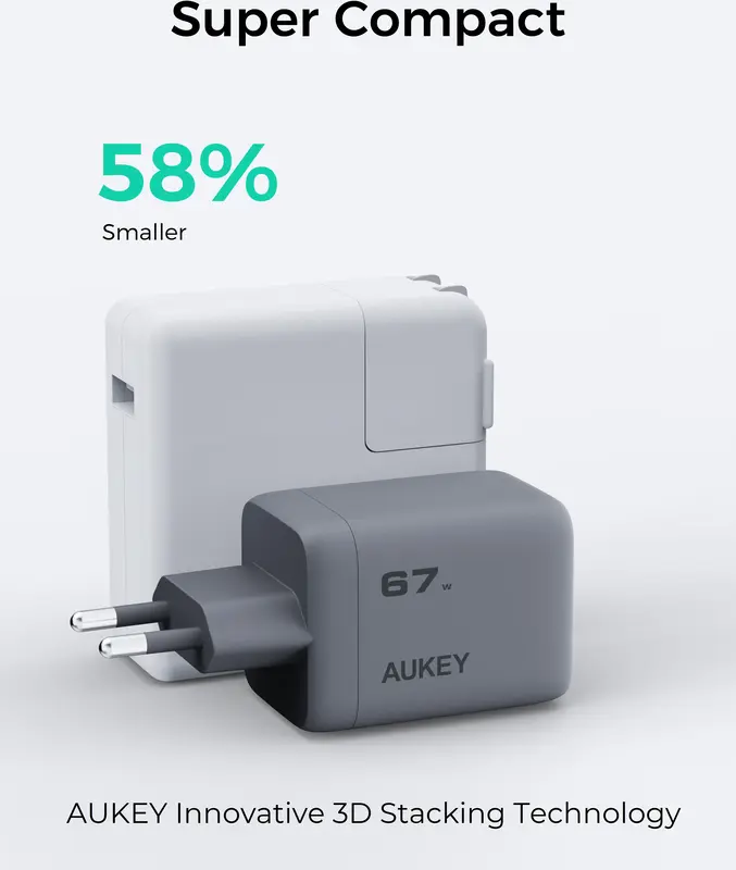 Ун. СЗУ Aukey Comet Mix (PA-C3) 67W GaN 2хType-C + USB - фото - №11