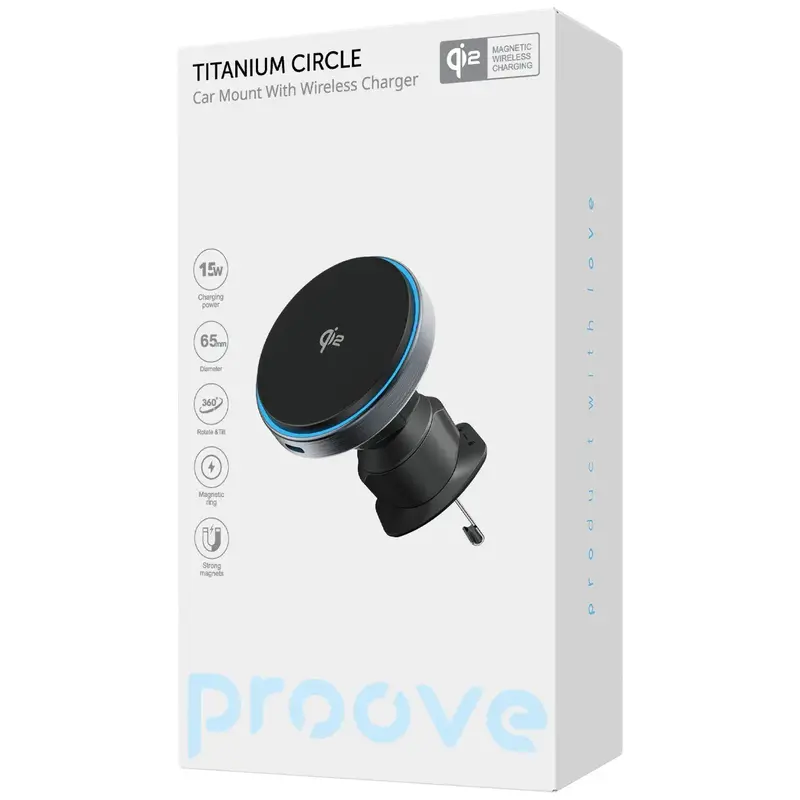 Автомобільний тримач з Бездротовим ЗП Proove Titanium Circle Qi2 15W (Black) - фото - №7