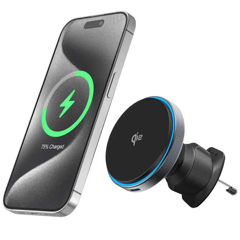 Автомобільний тримач з Бездротовим ЗП Proove Titanium Circle Qi2 15W (Black) - фото - №1