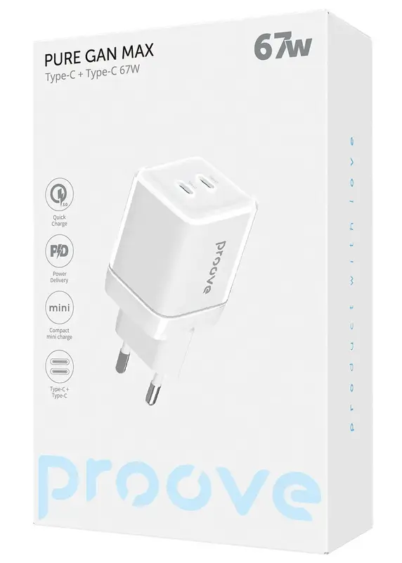 Ун. МЗП Proove Pure GaN Max 2хType-C 67W білий - фото - №9