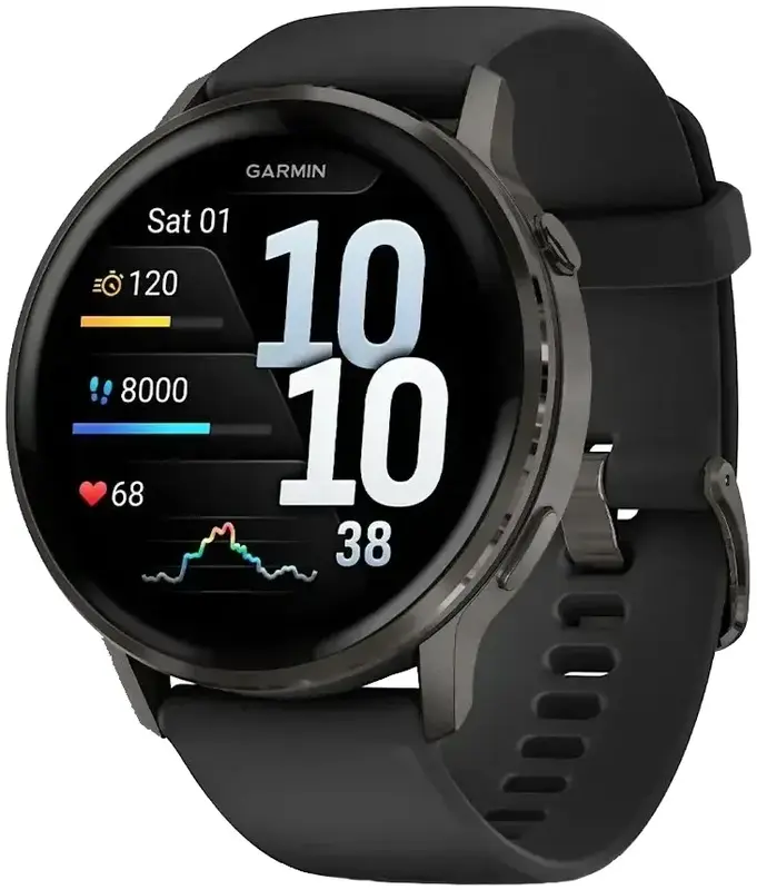 Смарт-годинник Garmin Venu 4 (45 мм) сланцевий із чорним силіконовим ремінцем - фото - №0