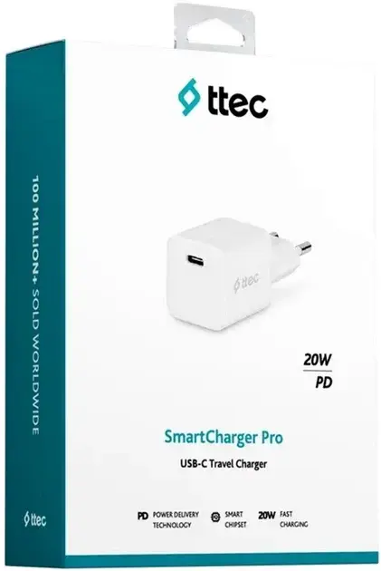 Ун. МЗП Ttec SmartCharger (2SCG20B) GAN PD USB-C 20W бiлий - фото - №4