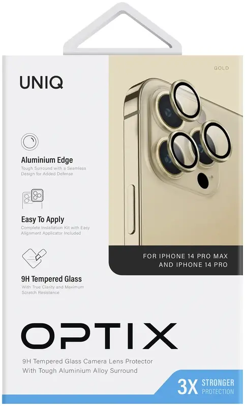 Защитное стекло для камеры iPhone 14 pro/ 14 pro Max Uniq OPTIX CHAMPAGNE GOLD (UNIQ-IP6.1P-6.7PM-LENSGLD) - фото - №3