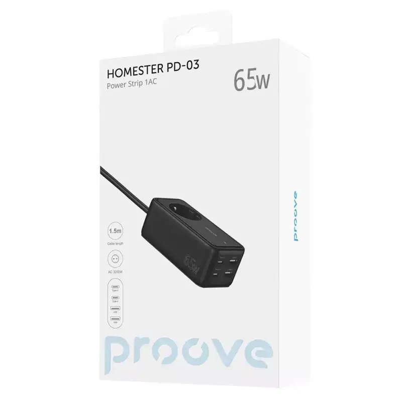 Мережевий фільтр Proove Homester Power Strip PD-03 1AC 65W (2 Type-C + 2USB) - фото - №2
