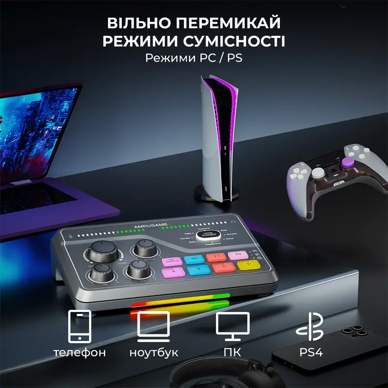 Мікшерний пульт Fifine gaming sound card (SC8) Black - фото - №11