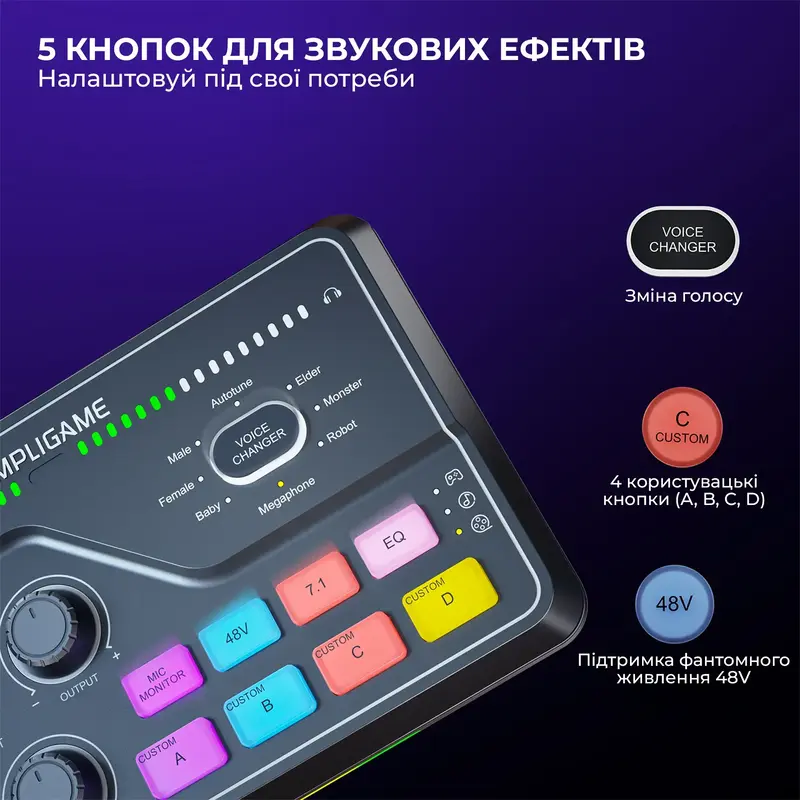 Мікшерний пульт Fifine gaming sound card (SC8) Black - фото - №7
