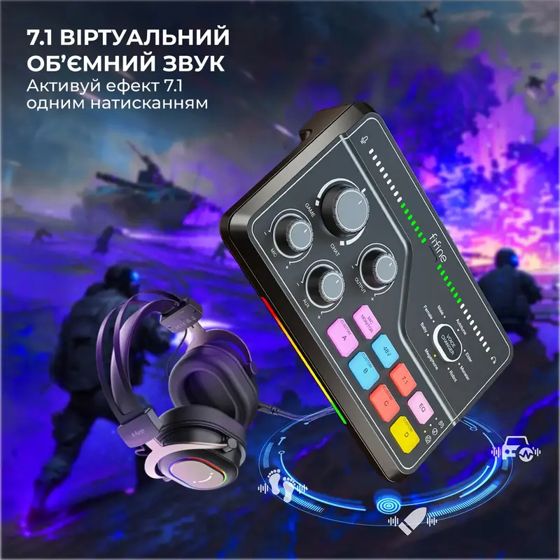 Мікшерний пульт Fifine gaming sound card (SC8) Black - фото - №6