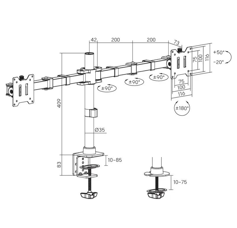 Настільне кріплення для двох моніторів Officepro MA112B 17-35" 2-20kg Black - фото - №4