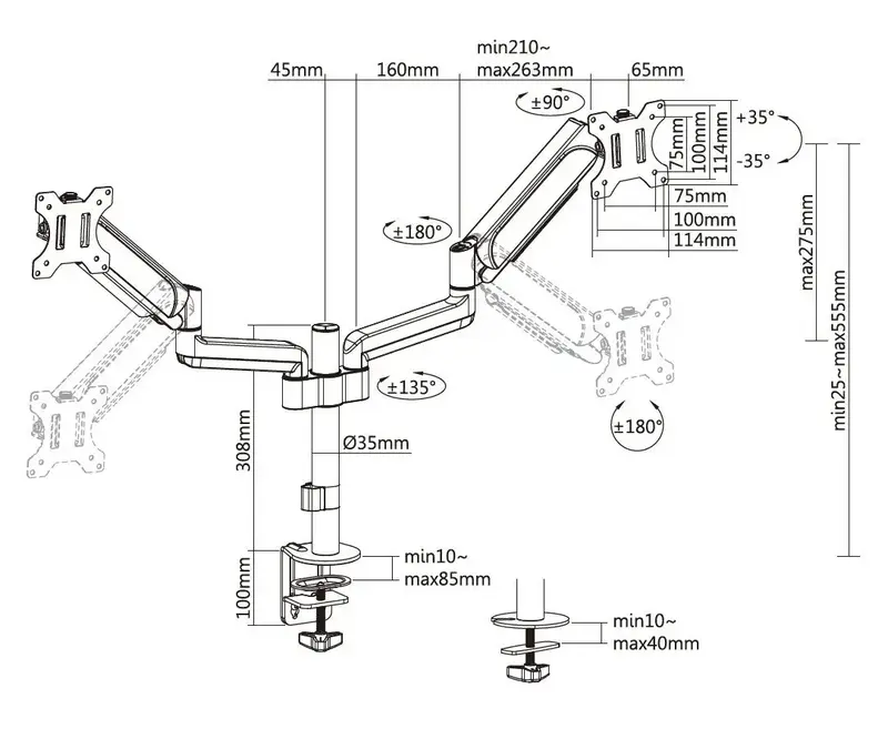 Настільне кріплення для двох моніторів OfficePro MA722B 17-32" 1-9 кг Black - фото - №14