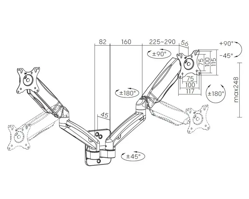 Настінне кріплення для двох моніторів OfficePro MA312B 17-32" 2-9 кг Black - фото - №11