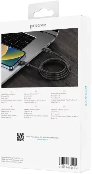 Kабель USB-С to USB-С Proove Dense Metal 1M (60W) чорний - фото - №6