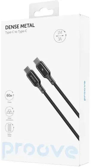 Kабель USB-С to USB-С Proove Dense Metal 1M (60W) чорний - фото - №5