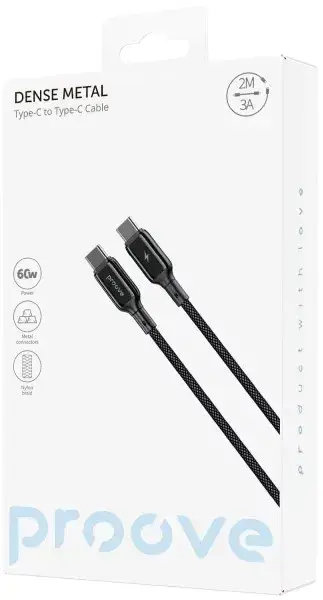 Kабель USB-С to USB-С Proove Dense Metal 2M (60W) чорний - фото - №5
