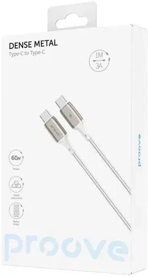 Kабель USB-С to USB-С Proove Dense Metal 1M (60W) бiлий - фото - №5