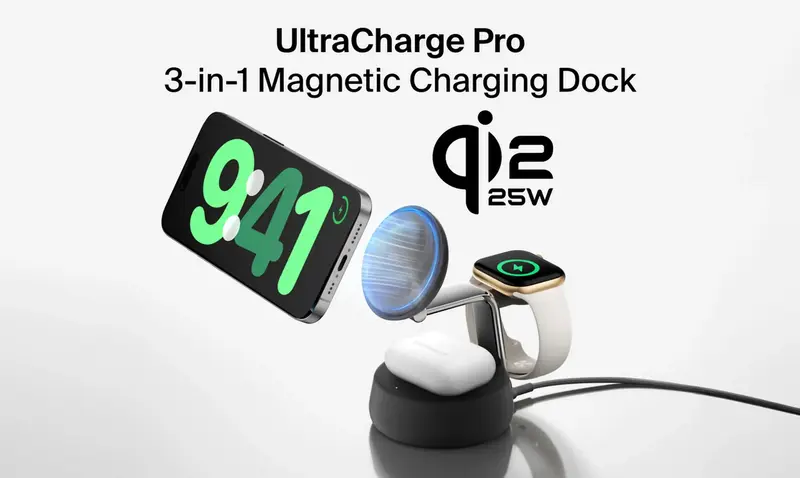 Беспроводной ЗУ Belkin UltraCharge Pro 3-in-1 Magnetic Charging Dock 25 Вт, Charcoal - фото - №2