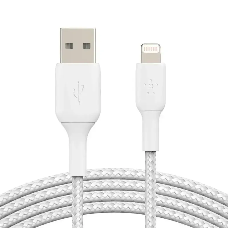 Kабель USB - Lightning Belkin 1M (12W) плетений, білий - фото - №0