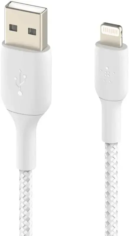 Kабель USB - Lightning Belkin 1M (12W) плетений, білий - фото - №1