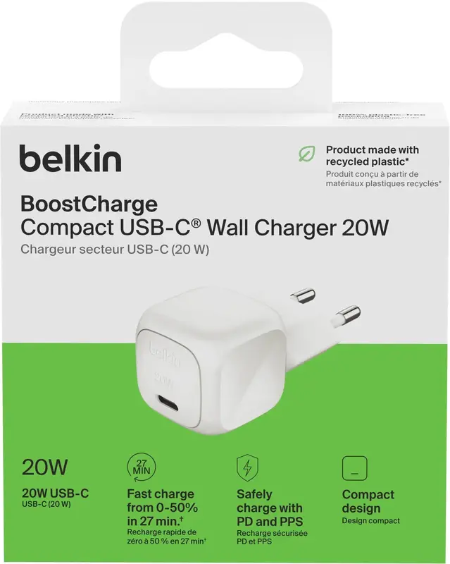 Ун. МЗП Belkin 20Вт USB-C PD PPS, білий - фото - №1