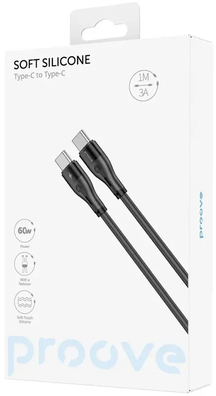 Kабель USB-С to USB-С Proove Soft Silicone 1M (60W) чорний - фото - №4