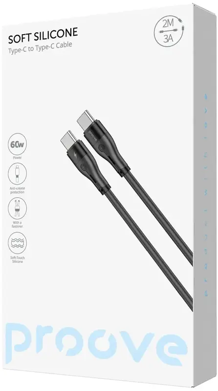 Kабель USB-С to USB-С Proove Soft Silicone 2M (60W) чорний - фото - №4