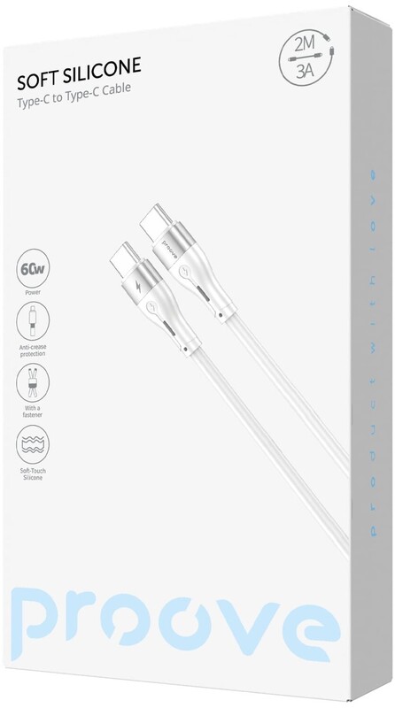 Kабель USB-С to USB-С Proove Soft Silicone 2M (60W) бiлий - фото - №8
