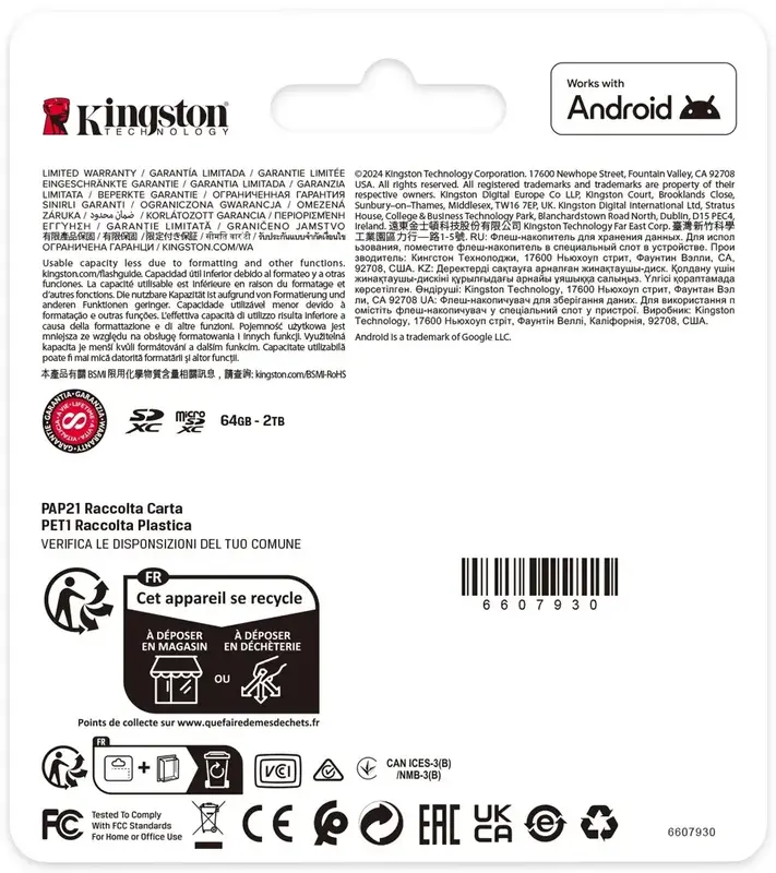 Карта памяти MicroSD Kingston Select Plus 512Gb Gen3 (SDCS3/512GBSP) - фото - №7