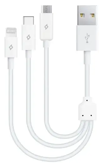 Кабель Ttec (2DK13) 3 в 1 USB to Lightning + microUSB + USB-C 0.3М бiлий - фото - №0