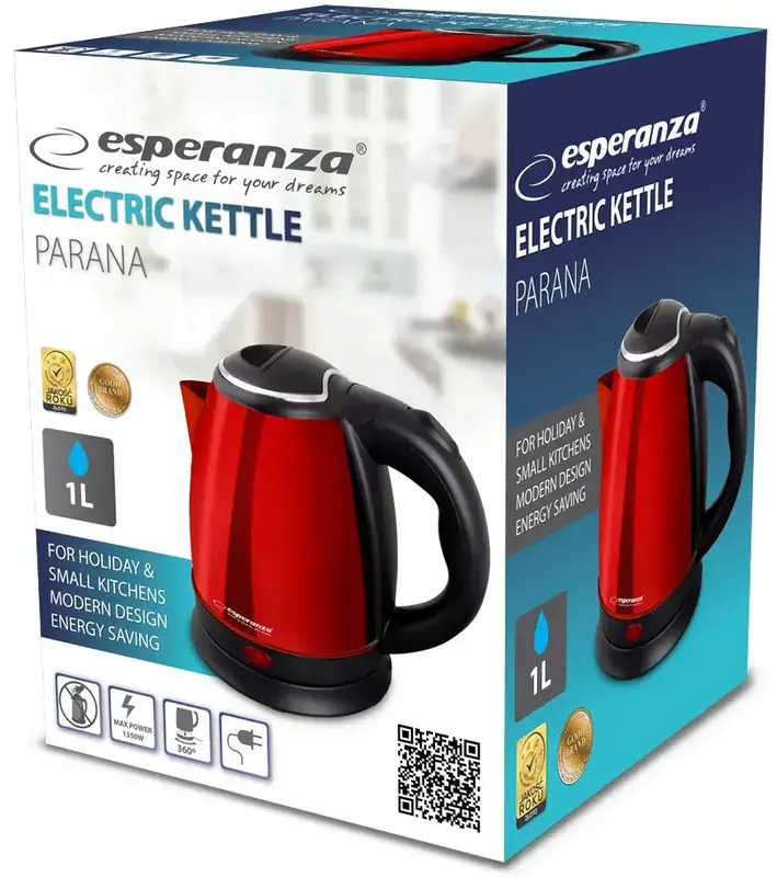 Електрочайник ESPERANZA Kettle Parana 1.0 л, Red, обмінна гарантія, EKK128R - фото - №5