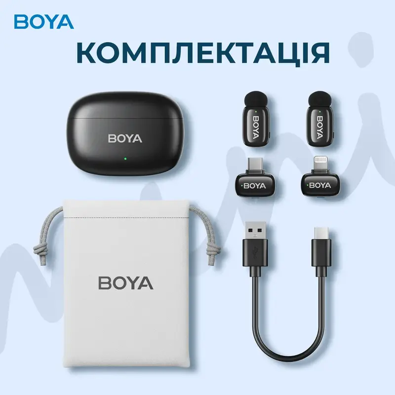 Бездротовий петличний мікрофон BOYA mini-12 Type-C/Lightning Black - фото - №14