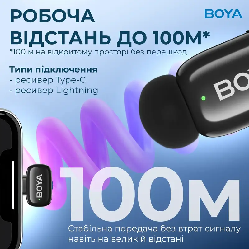 Бездротовий петличний мікрофон BOYA mini-12 Type-C/Lightning Black - фото - №9
