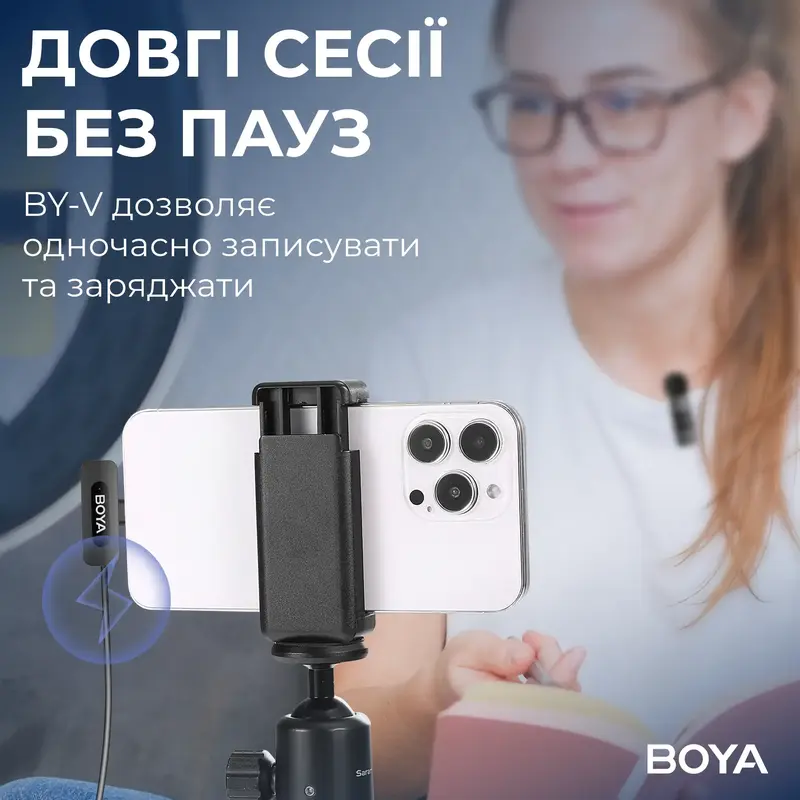 Беспроводной петличный микрофон BOYA BY-V3 combo Type-C/Lightning Black - фото - №12