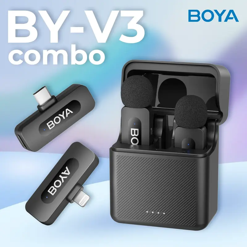 Беспроводной петличный микрофон BOYA BY-V3 combo Type-C/Lightning Black - фото - №6