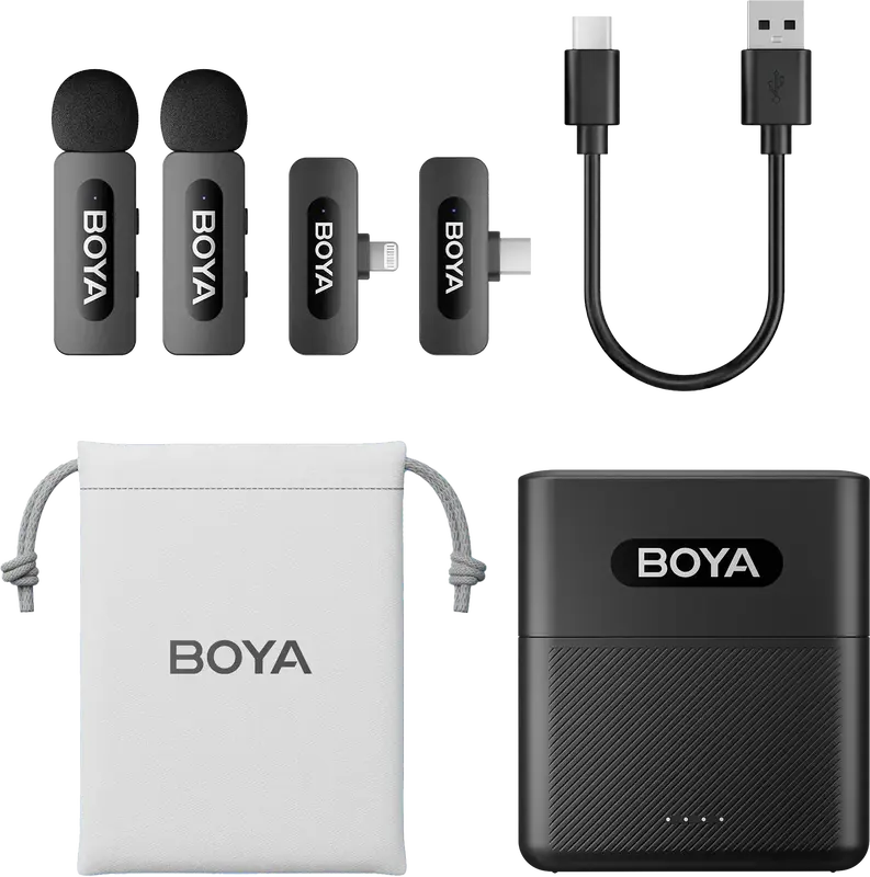 Беспроводной петличный микрофон BOYA BY-V3 combo Type-C/Lightning Black - фото - №1