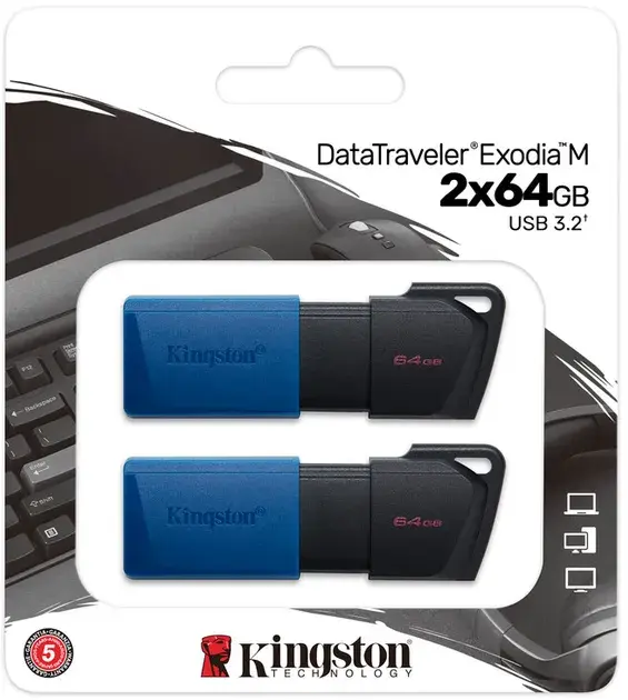 USB-Flash Kingston Exodia M 2х64Gb чорна/синя (DTXM/64GB-2P) - фото - №5