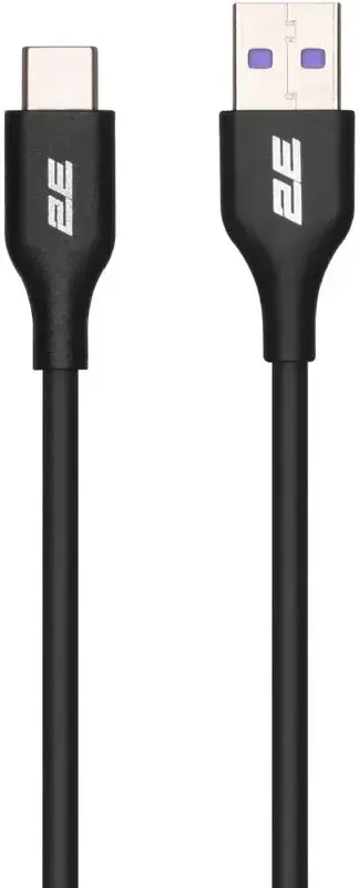 Кабель USB-A to USB-C 2E 1м, Type-C, Glow, чорний - фото - №0